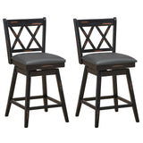 2 Pieces 24 Inch Swivel Counter Height Barstool Set with Rubber Wood Legs