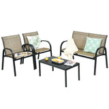 4 Pieces Patio Furniture Set with Glass Top Coffee Table