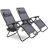 2 Pieces Folding Recliner Zero Gravity Lounge Chair