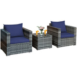 3 Pcs Patio Rattan Furniture Bistro Sofa Set with Cushioned