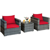 3 Pcs Patio Rattan Furniture Bistro Sofa Set with Cushioned