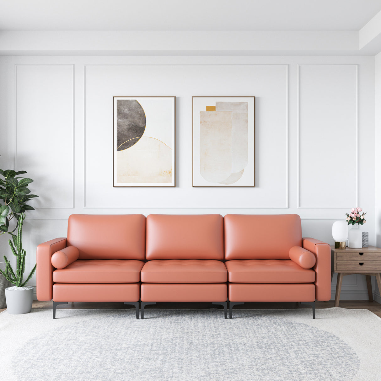 Modular 1/2/3/4-Seat L-Shaped Sectional Sofa Couch with Socket USB Port-3