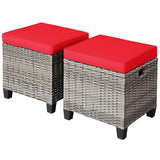 2PCS Patio Rattan Wicker Ottoman Seat with Removable Cushions