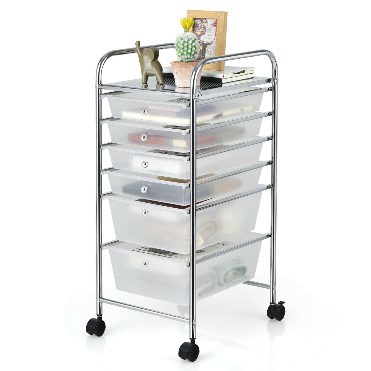 6 Drawers Rolling Storage Cart Organizer-Transparent