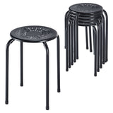 Set of 6 Stackable Multifunctional Daisy Design Backless Round Metal Stool Set