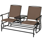 2-Person Rocking Loveseat with Mesh Fabric and Tempered Glass Table