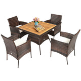 Outdoor 5 Pieces Dining Table Set with 1 Table and 4 Single Sofas
