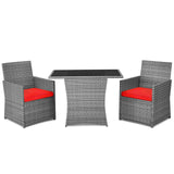 3 Pieces Patio Rattan Furniture Set with Cushioned Armrest Sofa