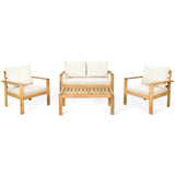 Outdoor 4 Pieces Acacia Wood Chat Set with Water Resistant Cushions