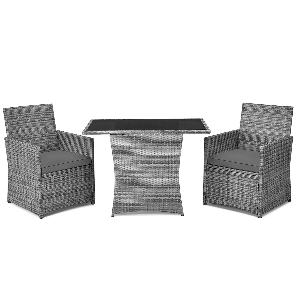 3 Pieces Patio Rattan Furniture Set with Cushioned Armrest Sofa