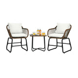 3 Pieces Patio Rattan Bistro Set Cushioned Chair Glass Table Deck