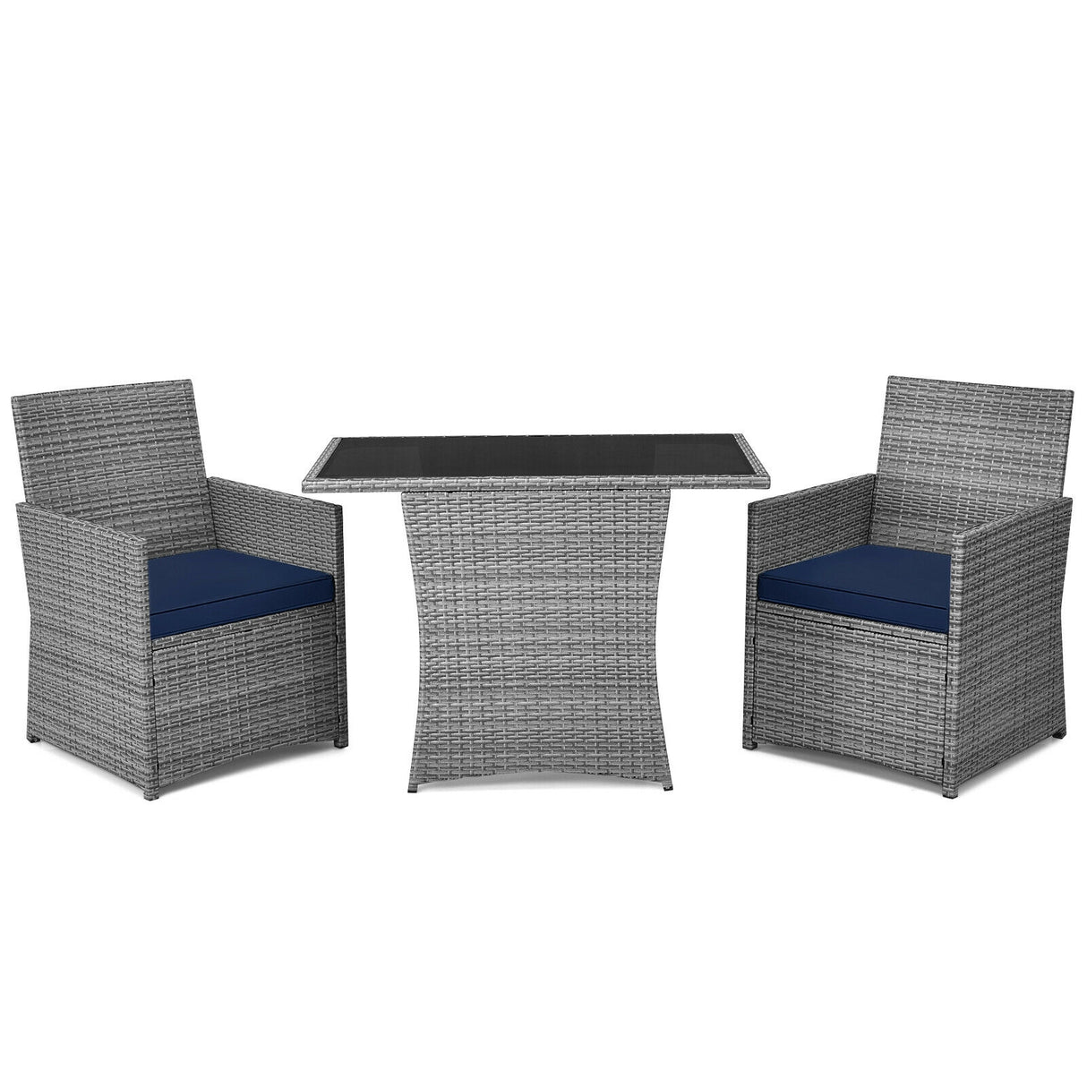 3 Pieces Patio Rattan Furniture Set with Cushioned Armrest Sofa