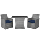 3 Pieces Patio Rattan Furniture Set with Cushioned Armrest Sofa