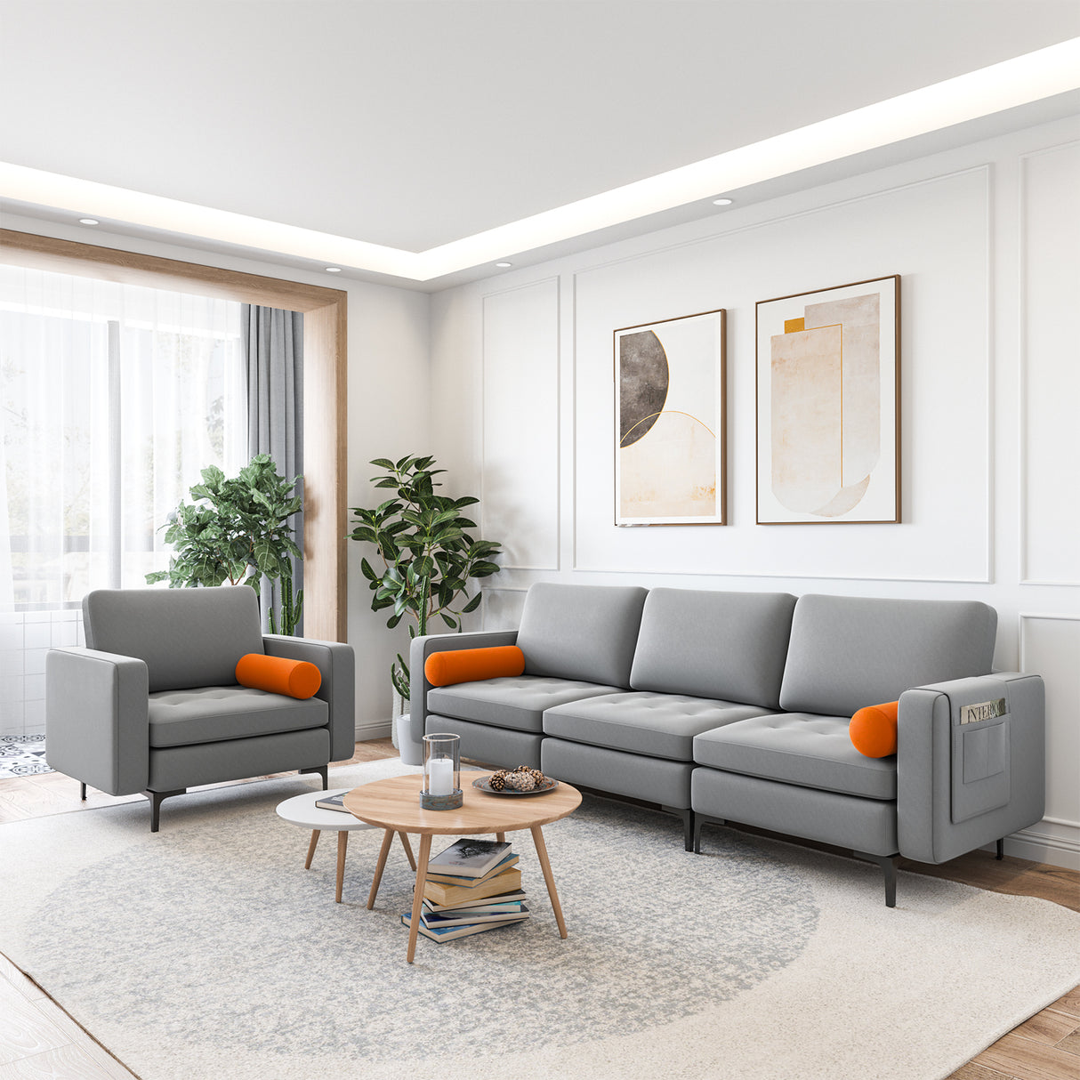 Modular 1/2/3/4-Seat L-Shaped Sectional Sofa Couch with Socket USB Port-3