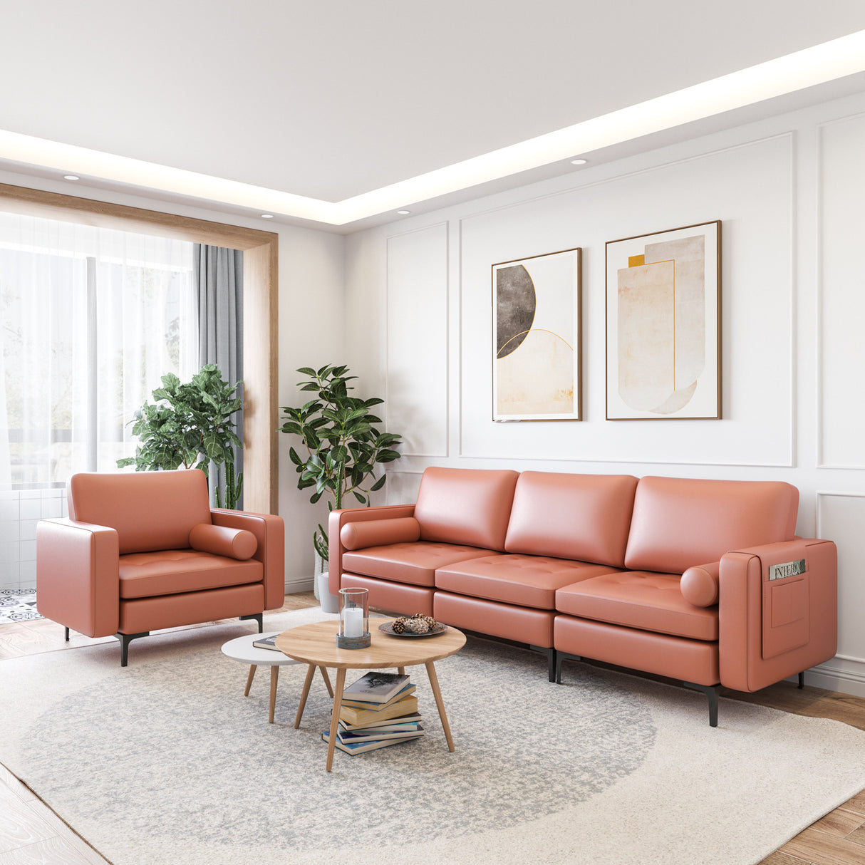 Modular 1/2/3/4-Seat L-Shaped Sectional Sofa Couch with Socket USB Port-3