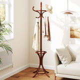 Wood Standing Hat Coat Rack with Umbrella Stand