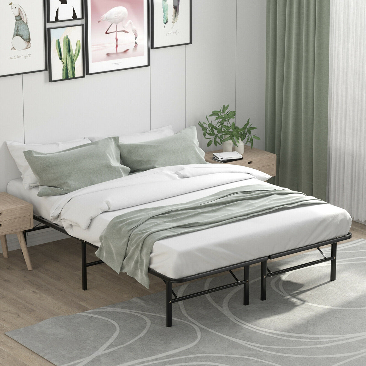 Twin/Full/Queen Size Foldable Metal Platform Bed with Tool-Free Assembly