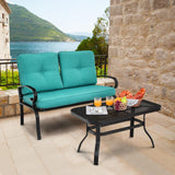 2PCS Patio Loveseat Bench Table Furniture Set with Cushioned Chair