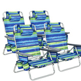 4-Pack 5-Position Outdoor Folding Backpack Beach Reclining Chair with Pillow