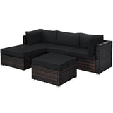 5 Pieces Patio Rattan Sectional Conversation Ottoman Furniture Set