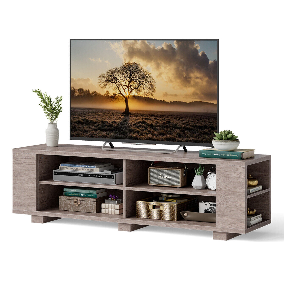 Console Storage Entertainment Media Wood TV Stand