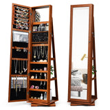 360Â° Rotatable 2-in-1 Lockable Jewelry Cabinet with Full-Length Mirror