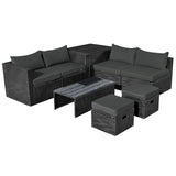 8 Pieces Patio Rattan Storage Table Furniture Set