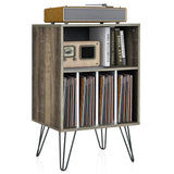 Freestanding Record Player Stand Storage Cabinet with Metal Legs