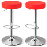 Set of 2 Adjustable Round PU Leather Swivel Barstool with Chrome Footrest