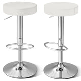 Set of 2 Adjustable Round PU Leather Swivel Barstool with Chrome Footrest
