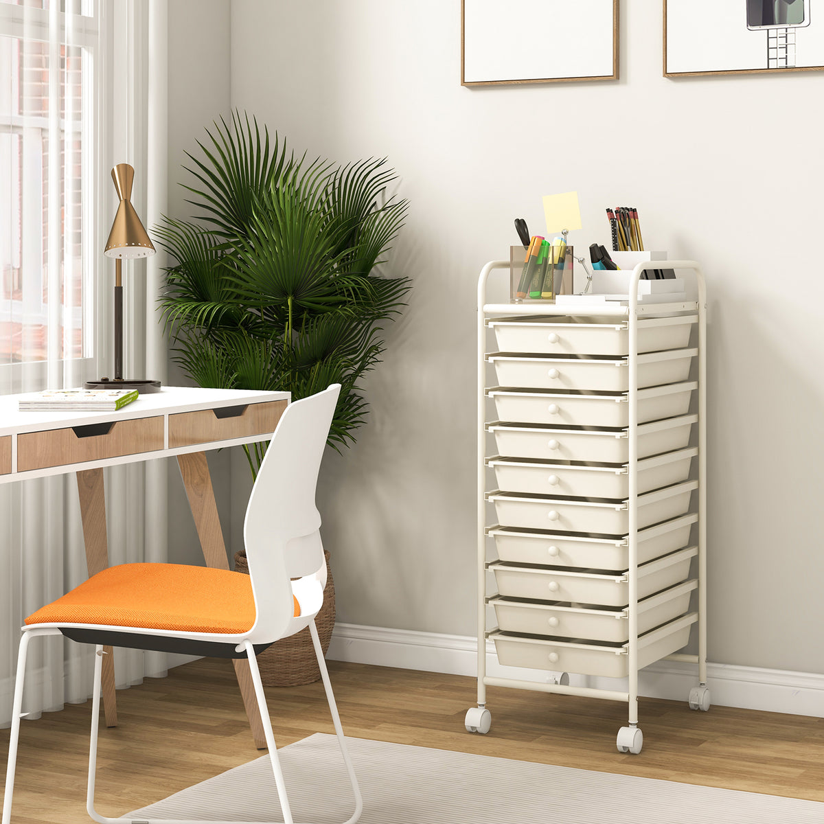 10 Drawer Rolling Storage Cart Organizer with 4 Universal Casters