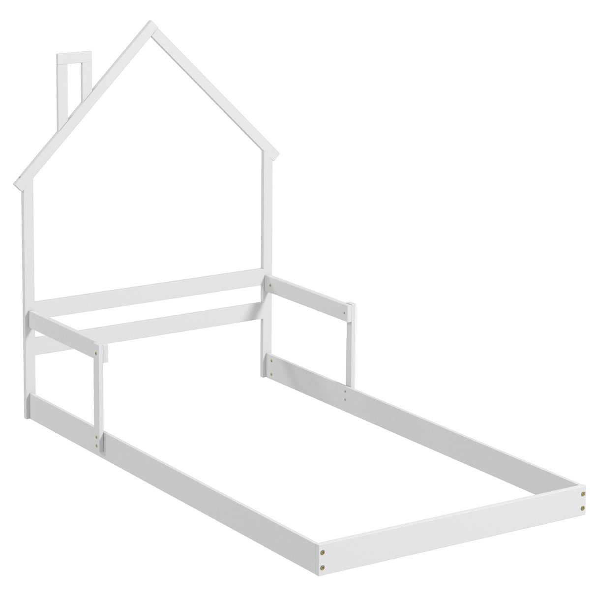 Twin Size Floor Bed with Chimney and Headboard and Handrail