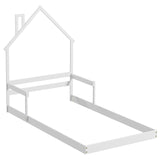 Twin Size Floor Bed with Chimney and Headboard and Handrail