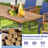 Outdoor Acacia Wood Patio Dining Chairs Set of 6 with Seat Back Cushions-Navy