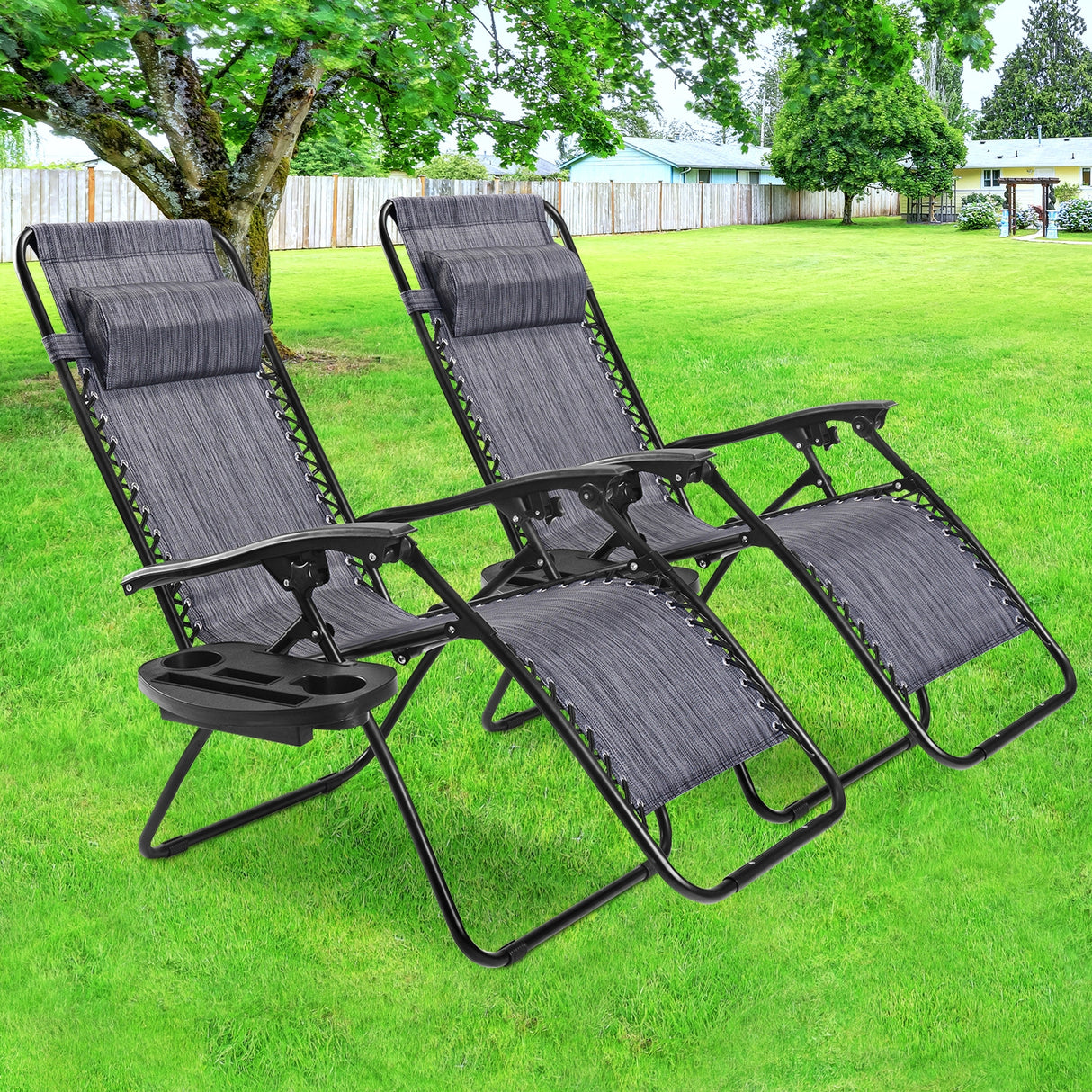 2 Pieces Folding Recliner Zero Gravity Lounge Chair