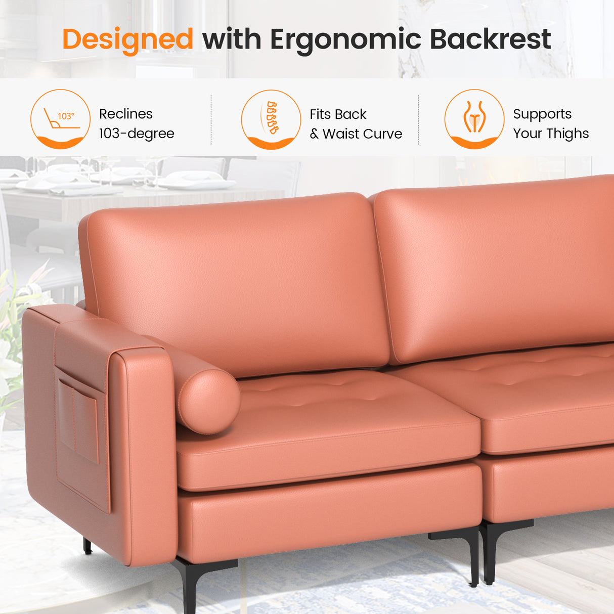 Modular 1/2/3/4-Seat L-Shaped Sectional Sofa Couch with Socket USB Port-3