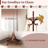 Wood Standing Hat Coat Rack with Umbrella Stand