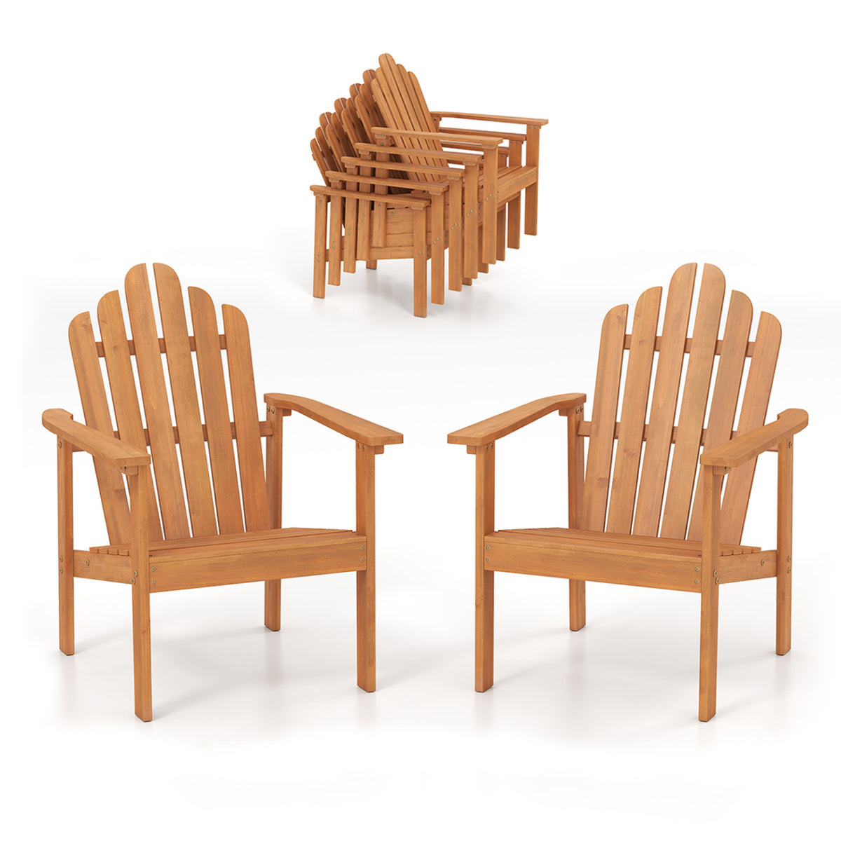 2-Pack/1-Pack Stackable Adirondack Chairs with Solid Acacia Wood for Patio