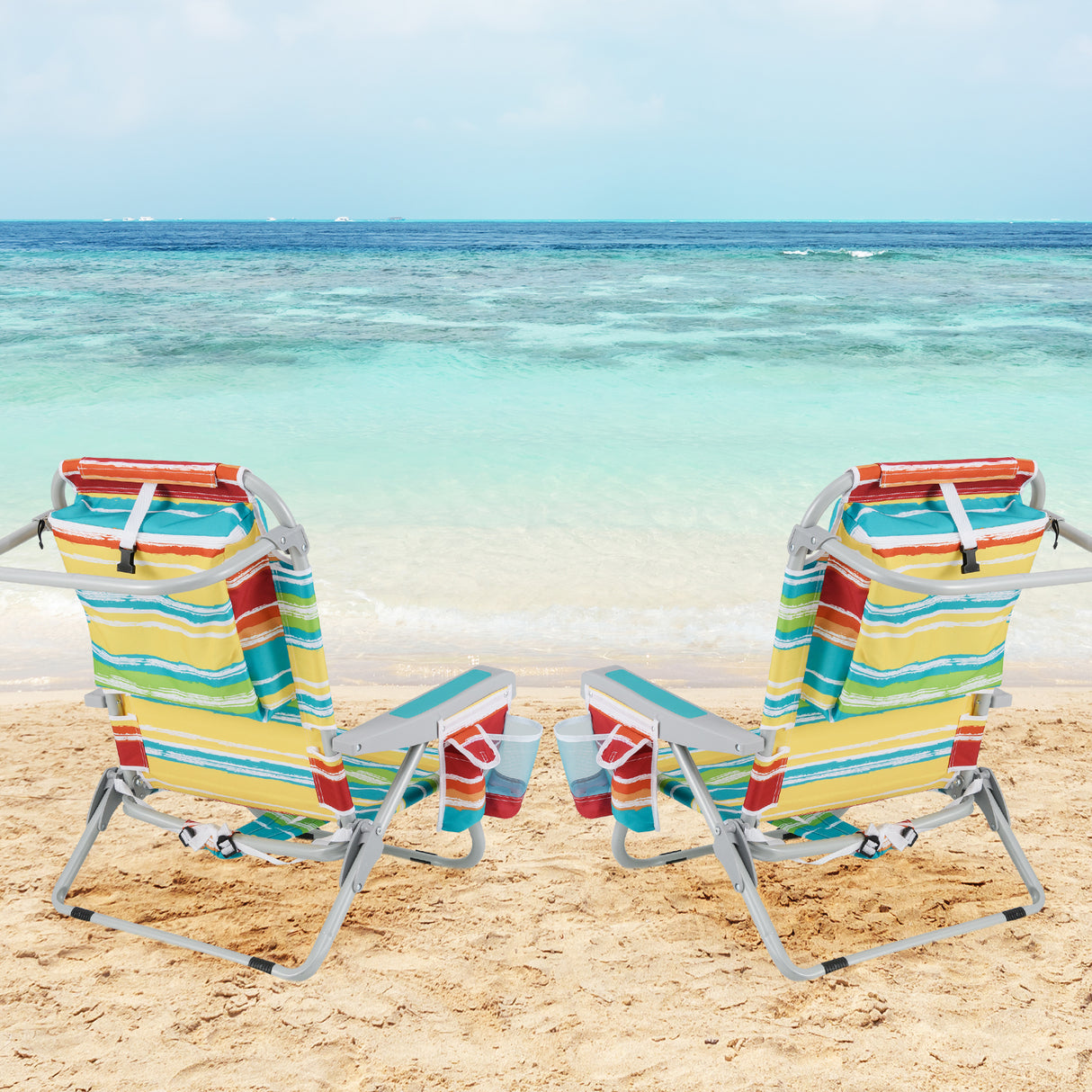 1 Piece Foldable Backpack Beach Chair with Cup Holder and Storage Pockets for Outdoor