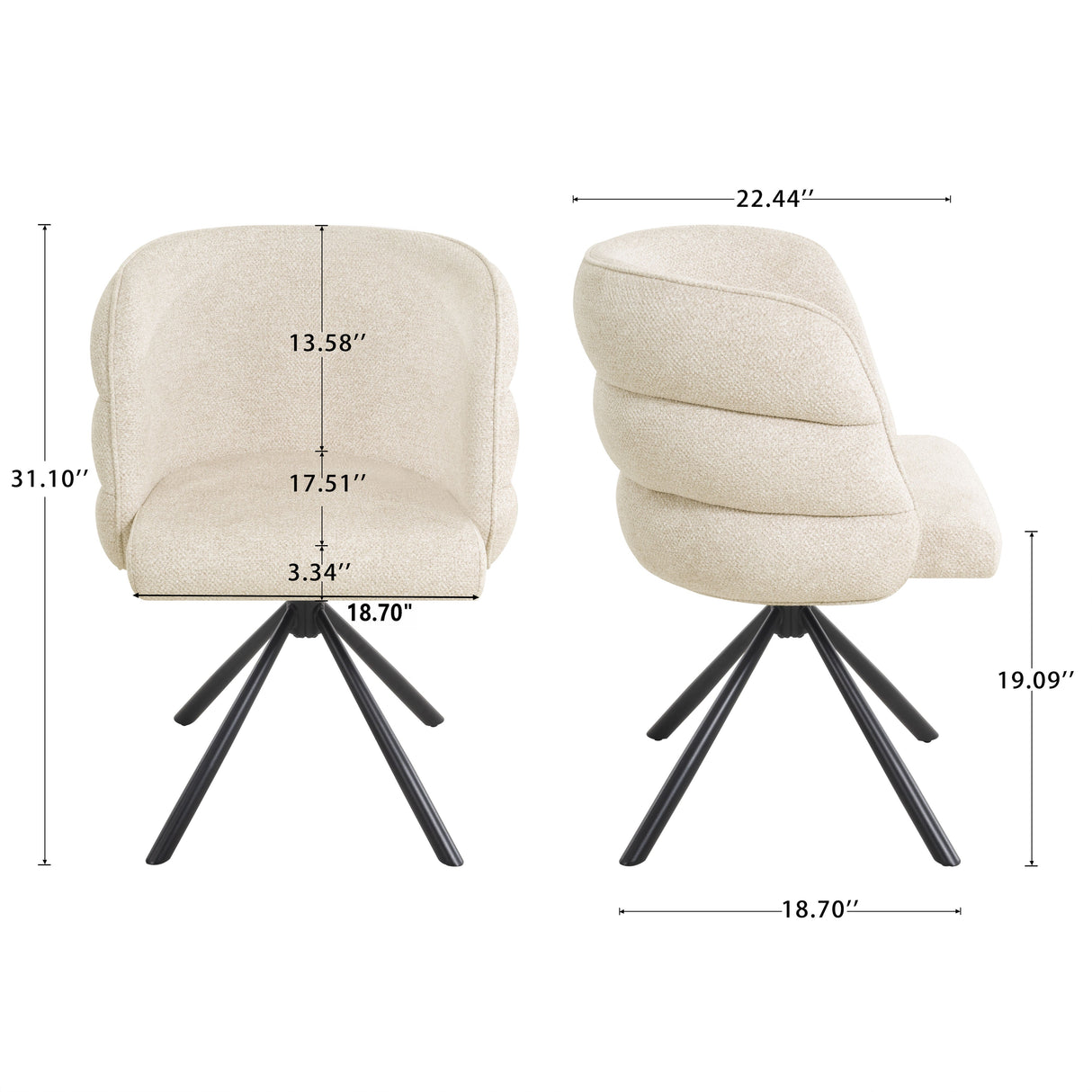 270° Swivel Home Office Desk Chairs Set of 2,Modern Dining Chairs, Upholstered Bedroom Chairs with Metal Base,Makeup Chair for Vanity, for Living Room, Bedroom,Study Room,Dining Room(Beige)