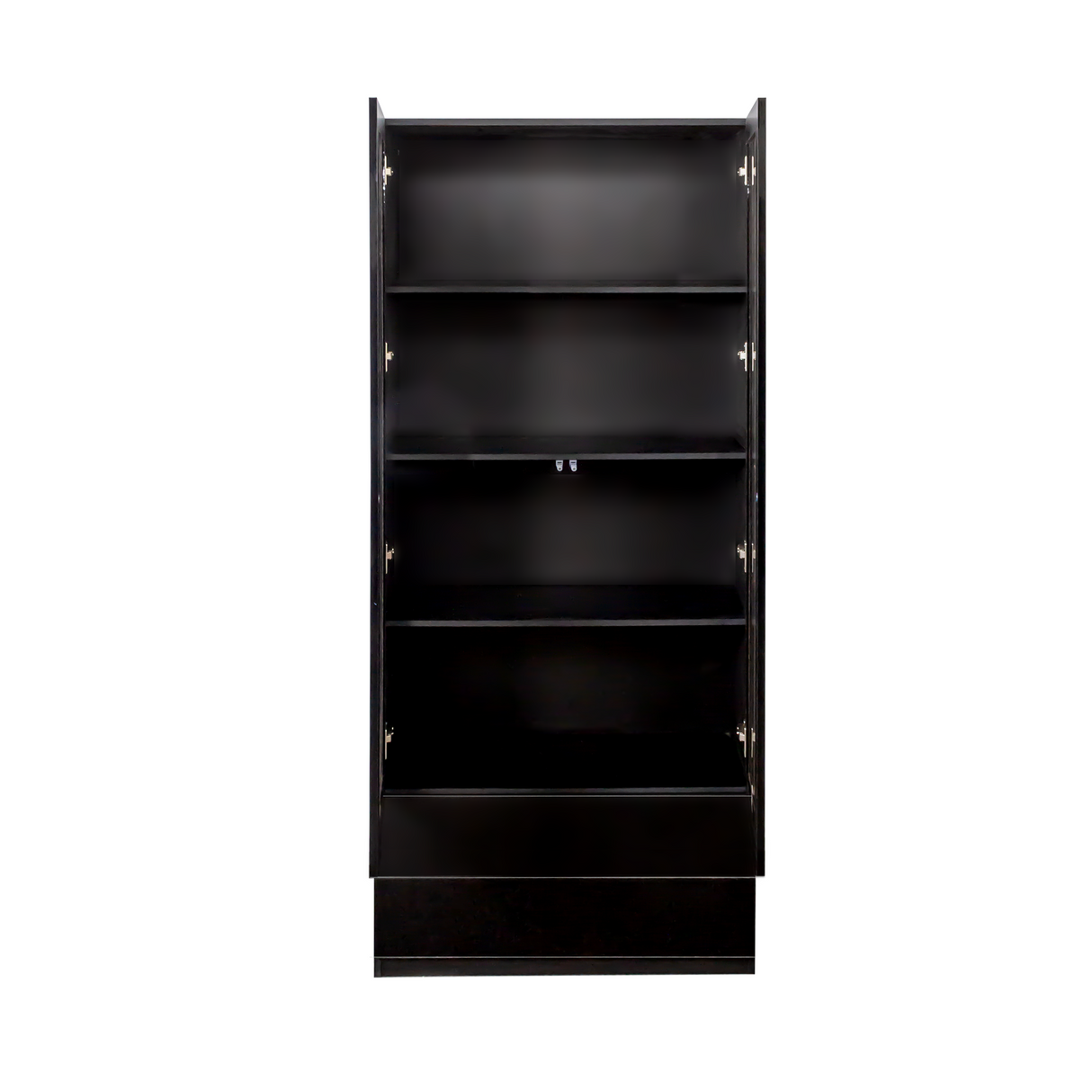 Display Cabinet with Glass Doors, Curio Storage Cabinet with 2-Drawer, Bookcase with LED Lights, Black