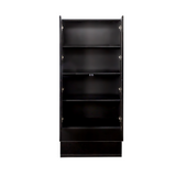Display Cabinet with Glass Doors, Curio Storage Cabinet with 2-Drawer, Bookcase with LED Lights, Black
