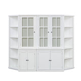 Retro Style Wall Suit with Glass Doors, 75.25'' Tall Display Cabinets & Triangle Sided Bookshelves, White