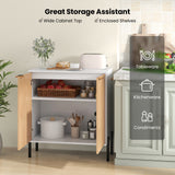 2-Door Buffet Cabinet Sideboard with Shelf and Metal Legs-White-Natural Wood