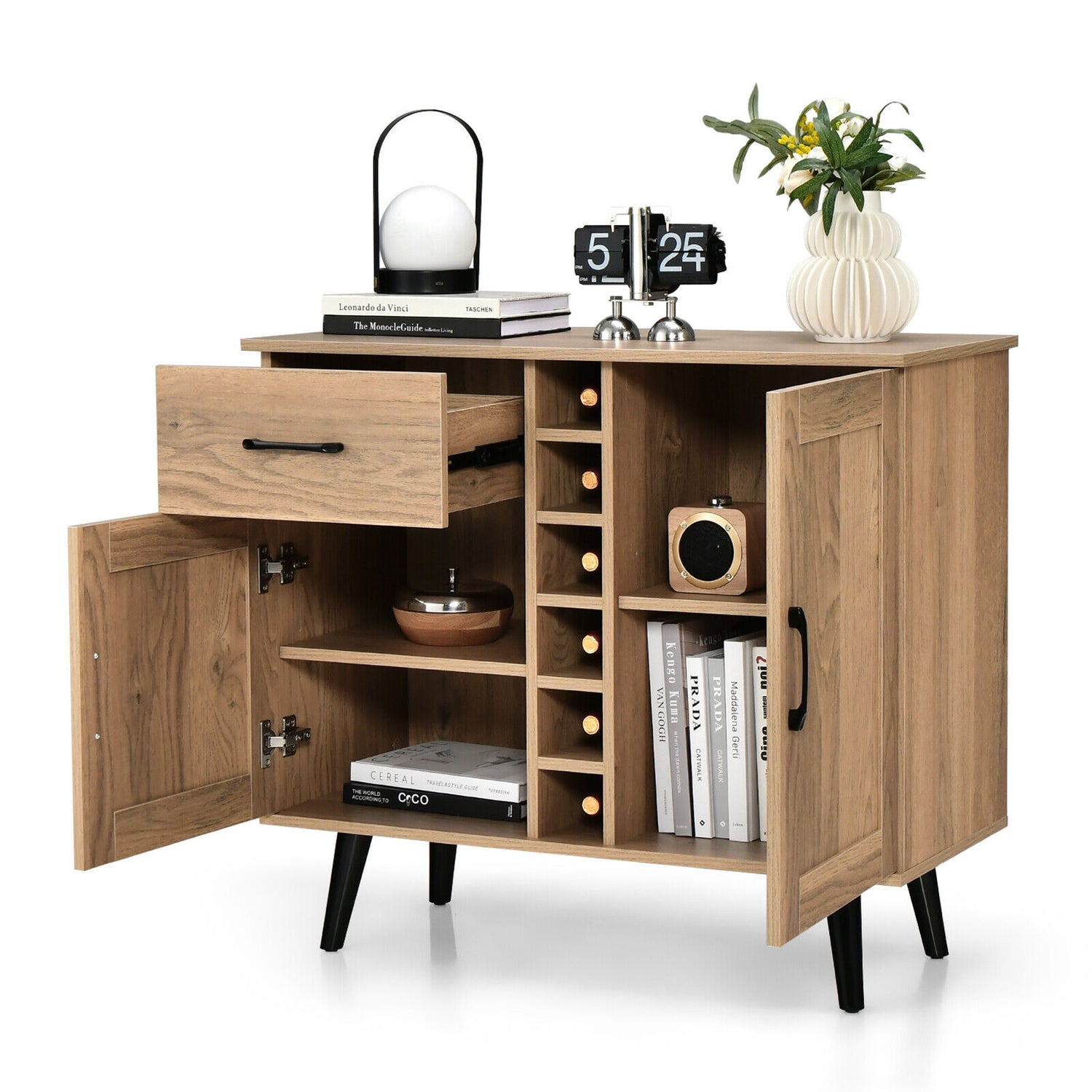 2-Door Buffet Sideboard with 6-Bottle Wine Rack Drawer