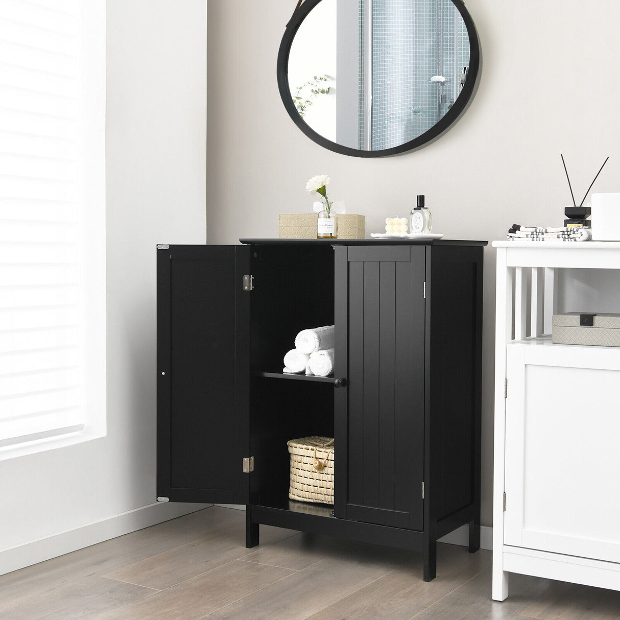 Bathroom Floor Storage Double Door Cupboard Cabinet