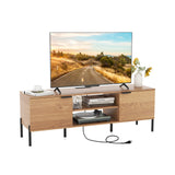 2-Door TV Stand with Charging Station and Open Shelves for TVs up to 65 Inches-Natural