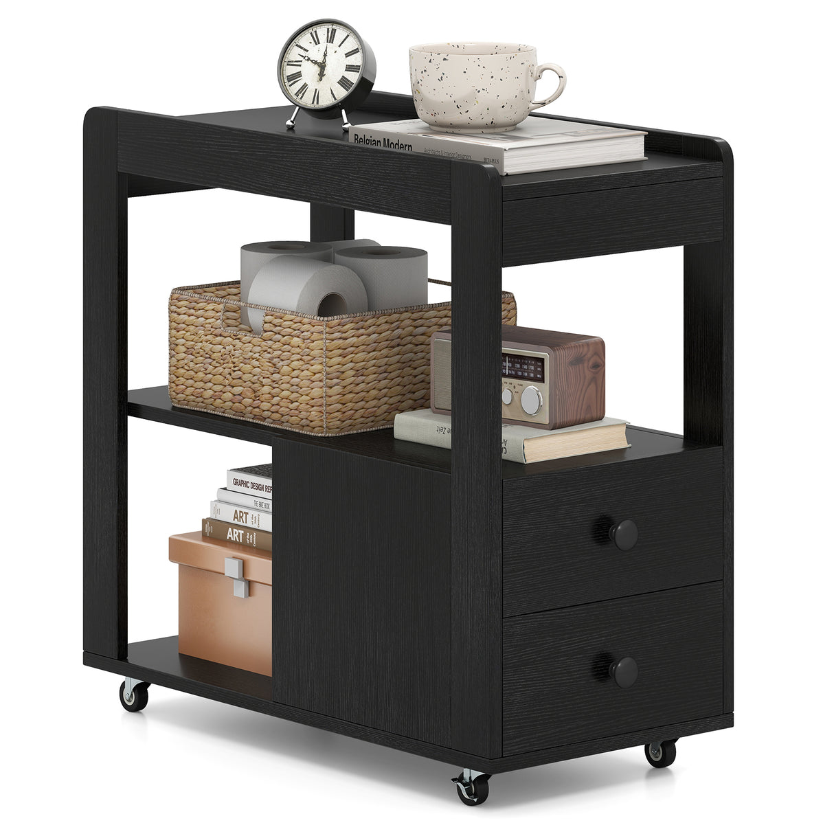 2-Drawer Sofa Side Table with Shelves for Living Room