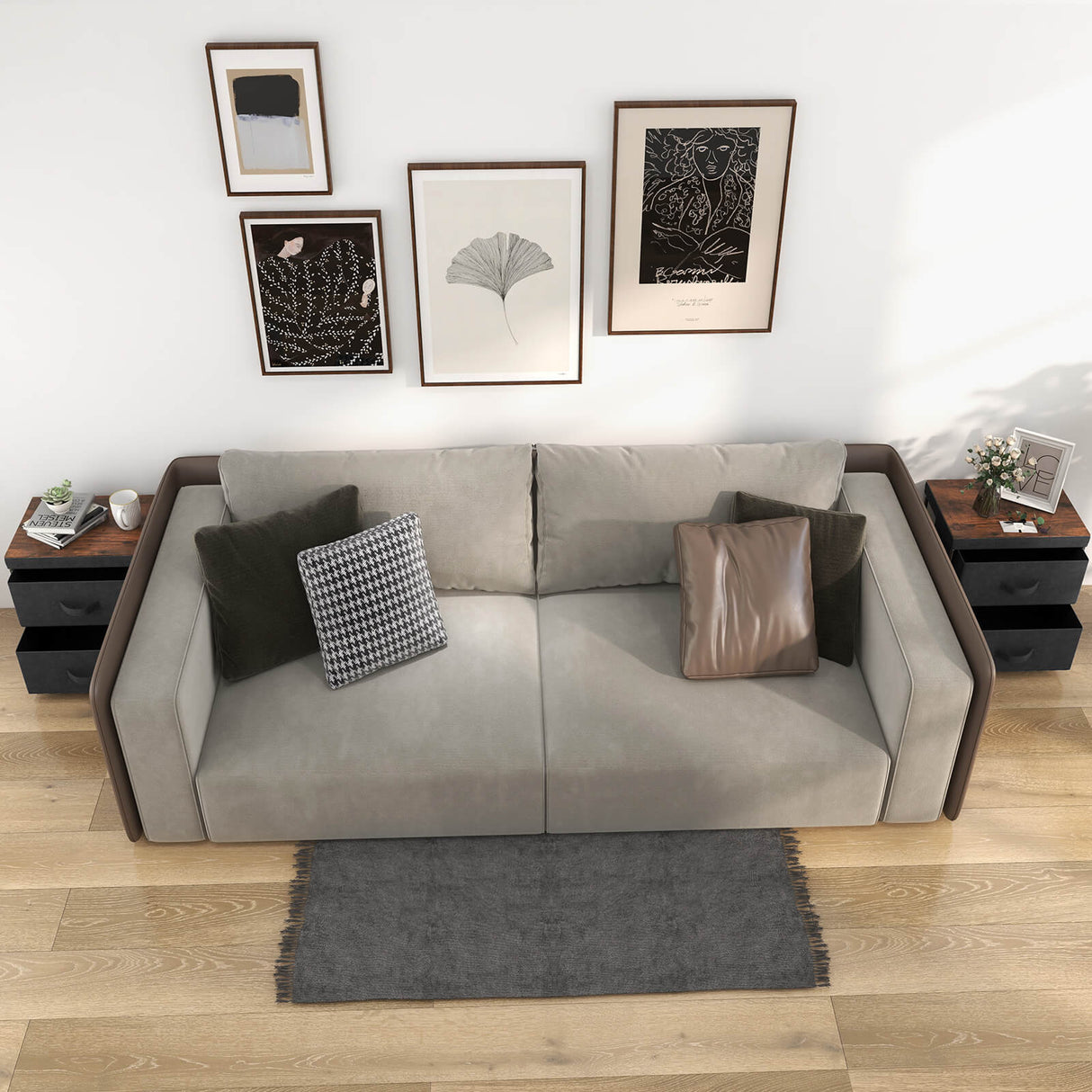 2-Drawer Nightstand with Removable Fabric Bins and Pull Handles