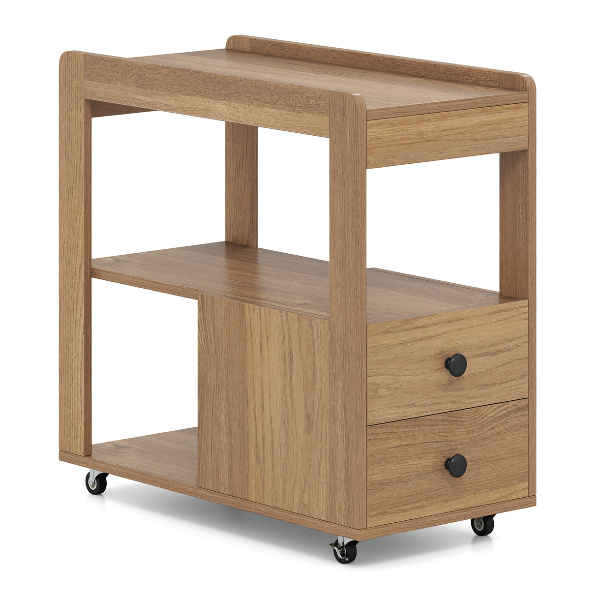 2-Drawer Sofa Side Table with Shelves for Living Room